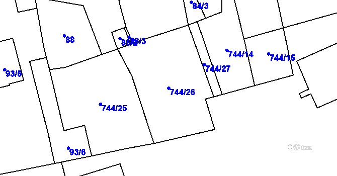 Parcela st. 744/26 v KÚ Chudeřín u Litvínova, Katastrální mapa