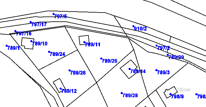 Parcela st. 789/25 v KÚ Chudeřín u Litvínova, Katastrální mapa