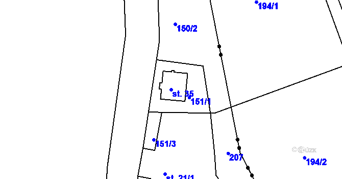 Parcela st. 35 v KÚ Lounice, Katastrální mapa