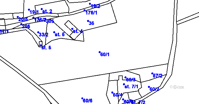 Parcela st. 60/1 v KÚ Lounice, Katastrální mapa