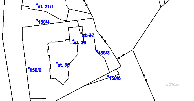 Parcela st. 158/3 v KÚ Lounice, Katastrální mapa