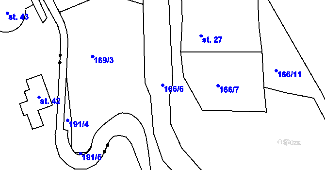 Parcela st. 166/6 v KÚ Lounice, Katastrální mapa