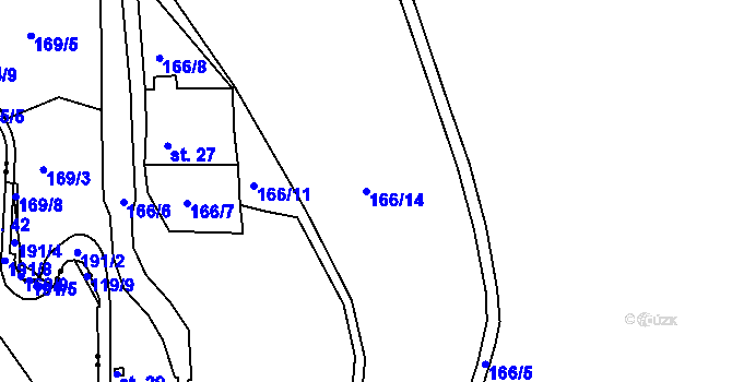 Parcela st. 166/14 v KÚ Lounice, Katastrální mapa