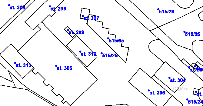 Parcela st. 515/25 v KÚ Růžodol, Katastrální mapa