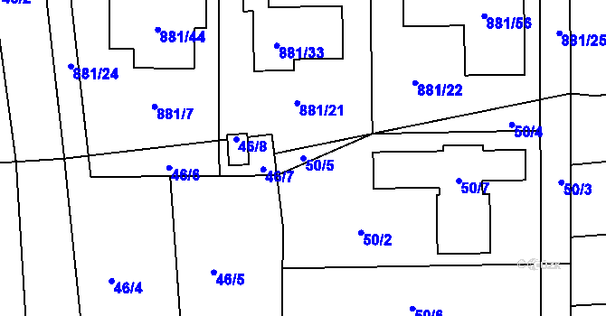 Parcela st. 50/5 v KÚ Litvínovice, Katastrální mapa
