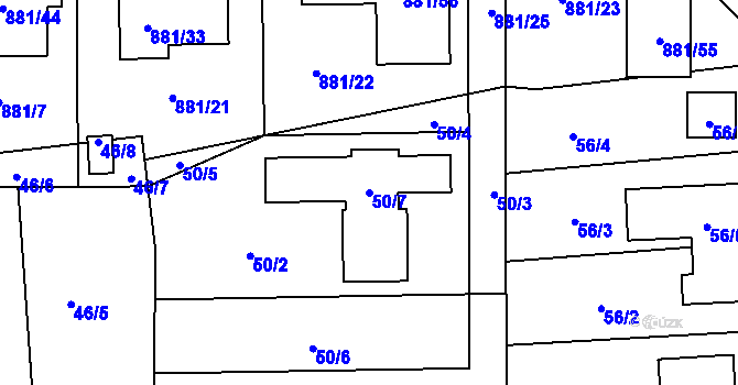 Parcela st. 50/7 v KÚ Litvínovice, Katastrální mapa