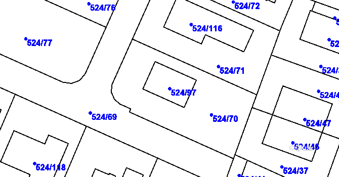 Parcela st. 524/97 v KÚ Litvínovice, Katastrální mapa