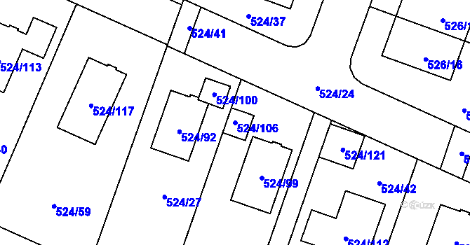 Parcela st. 524/106 v KÚ Litvínovice, Katastrální mapa