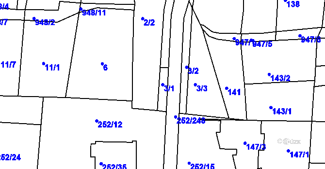 Parcela st. 3/1 v KÚ Litvínovice, Katastrální mapa