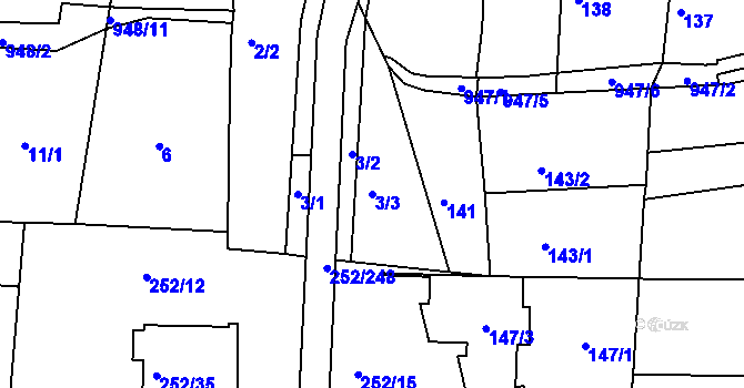 Parcela st. 3/3 v KÚ Litvínovice, Katastrální mapa