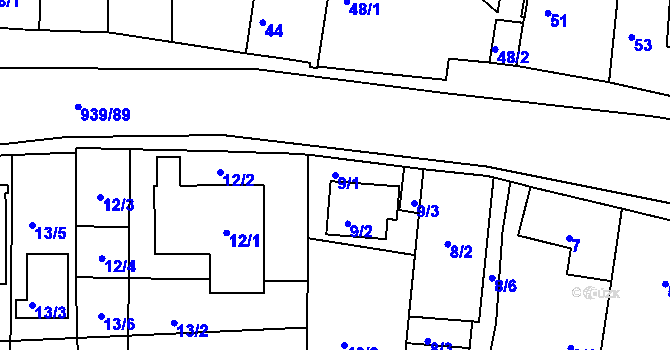 Parcela st. 9/1 v KÚ Litvínovice, Katastrální mapa