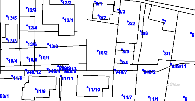 Parcela st. 10/2 v KÚ Litvínovice, Katastrální mapa