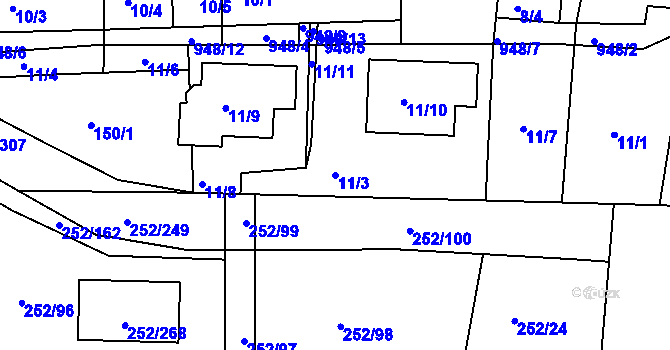 Parcela st. 11/3 v KÚ Litvínovice, Katastrální mapa