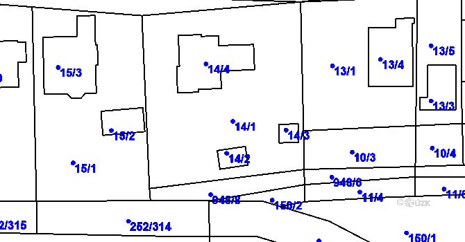 Parcela st. 14/1 v KÚ Litvínovice, Katastrální mapa