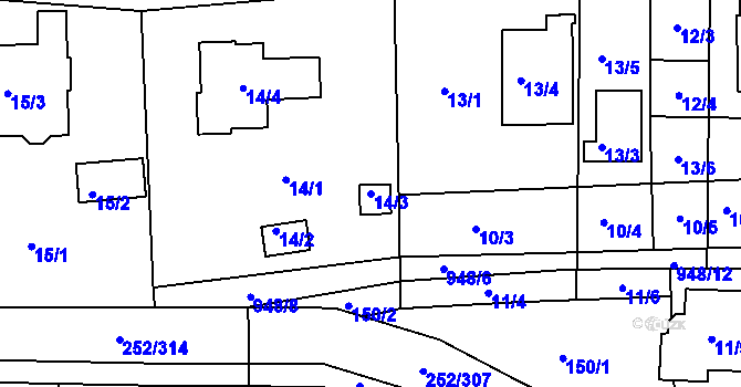 Parcela st. 14/3 v KÚ Litvínovice, Katastrální mapa