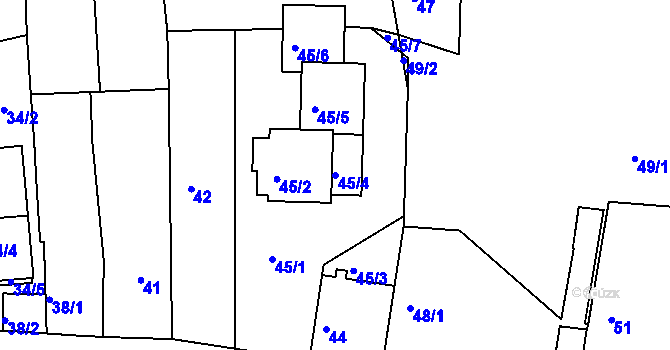 Parcela st. 45/4 v KÚ Litvínovice, Katastrální mapa