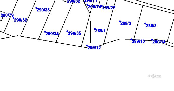 Parcela st. 289/12 v KÚ Litvínovice, Katastrální mapa