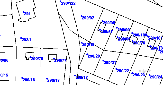 Parcela st. 290/19 v KÚ Litvínovice, Katastrální mapa