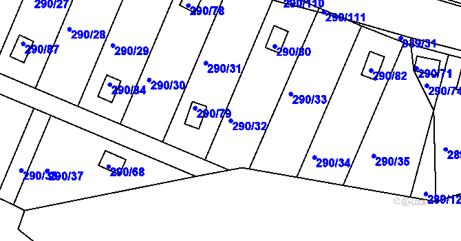 Parcela st. 290/32 v KÚ Litvínovice, Katastrální mapa