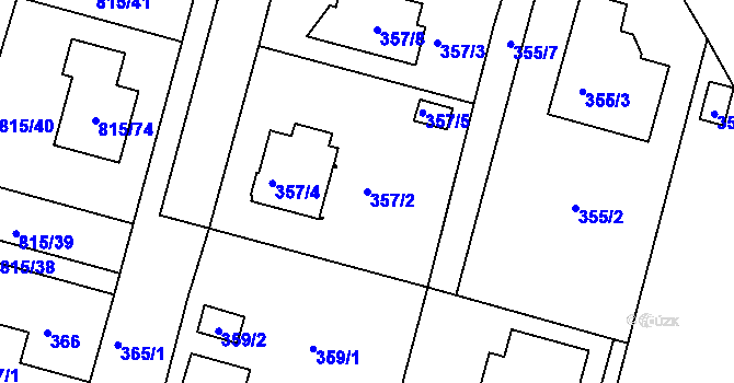 Parcela st. 357/2 v KÚ Litvínovice, Katastrální mapa