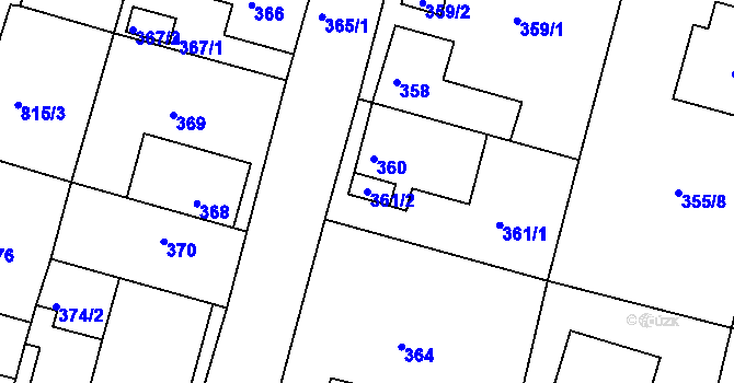 Parcela st. 361/2 v KÚ Litvínovice, Katastrální mapa