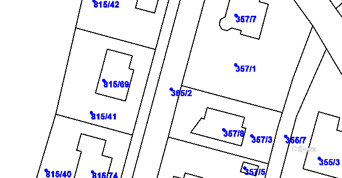 Parcela st. 365/2 v KÚ Litvínovice, Katastrální mapa