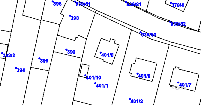 Parcela st. 401/8 v KÚ Litvínovice, Katastrální mapa