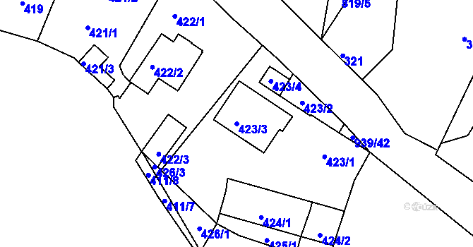 Parcela st. 423/3 v KÚ Litvínovice, Katastrální mapa