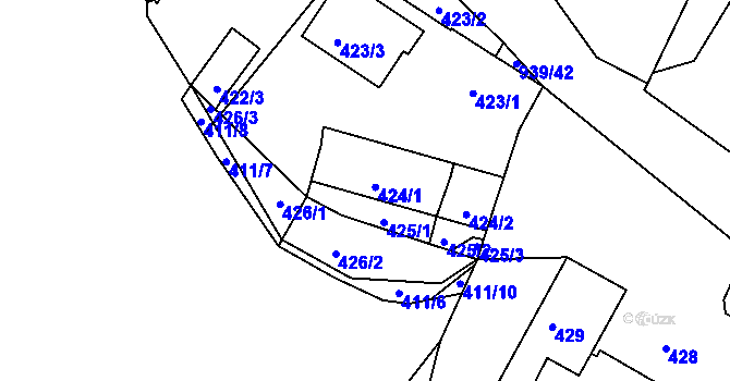 Parcela st. 424 v KÚ Litvínovice, Katastrální mapa