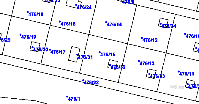 Parcela st. 476/15 v KÚ Litvínovice, Katastrální mapa