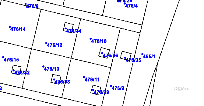 Parcela st. 476/36 v KÚ Litvínovice, Katastrální mapa