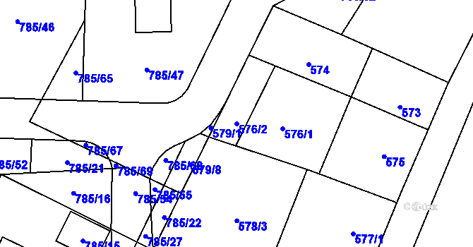 Parcela st. 576/2 v KÚ Litvínovice, Katastrální mapa