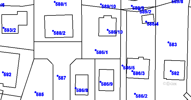 Parcela st. 586/1 v KÚ Litvínovice, Katastrální mapa