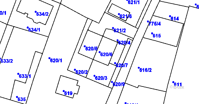 Parcela st. 620/6 v KÚ Litvínovice, Katastrální mapa