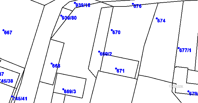 Parcela st. 669/2 v KÚ Litvínovice, Katastrální mapa