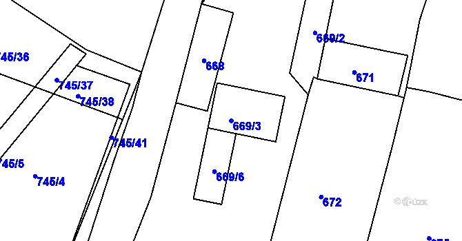 Parcela st. 669/3 v KÚ Litvínovice, Katastrální mapa