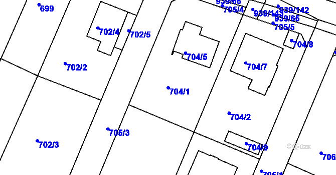 Parcela st. 704/1 v KÚ Litvínovice, Katastrální mapa