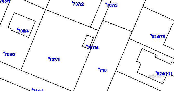Parcela st. 707/4 v KÚ Litvínovice, Katastrální mapa