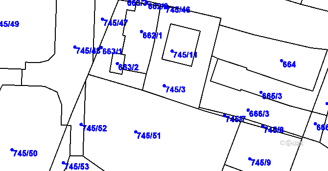 Parcela st. 745/3 v KÚ Litvínovice, Katastrální mapa