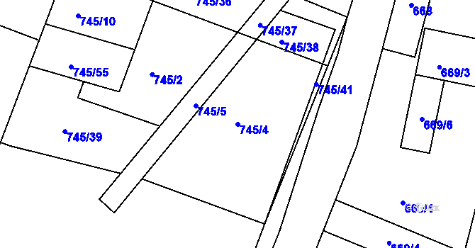 Parcela st. 745/4 v KÚ Litvínovice, Katastrální mapa