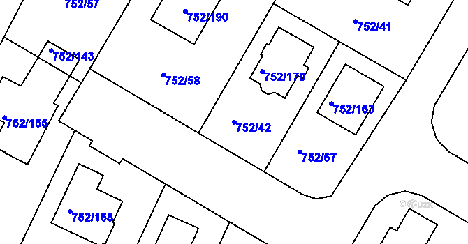 Parcela st. 752/42 v KÚ Litvínovice, Katastrální mapa