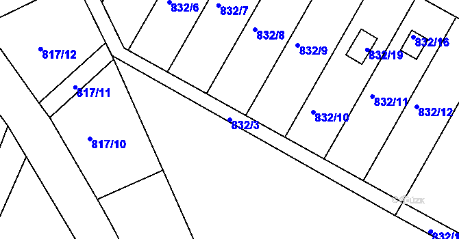 Parcela st. 832/3 v KÚ Litvínovice, Katastrální mapa