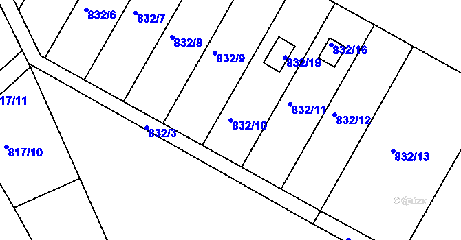 Parcela st. 832/10 v KÚ Litvínovice, Katastrální mapa