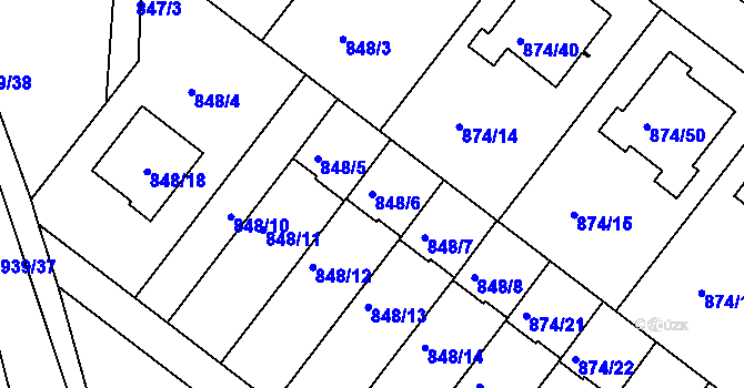 Parcela st. 848/6 v KÚ Litvínovice, Katastrální mapa