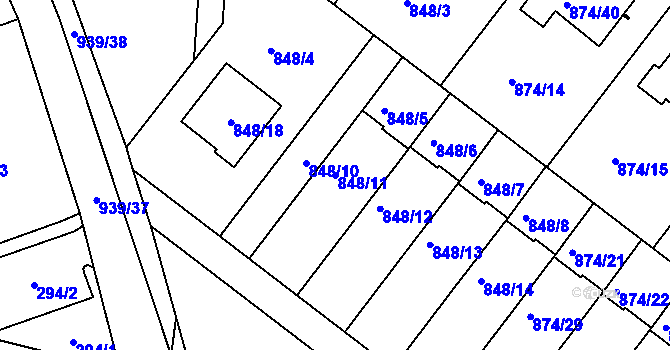 Parcela st. 848/11 v KÚ Litvínovice, Katastrální mapa