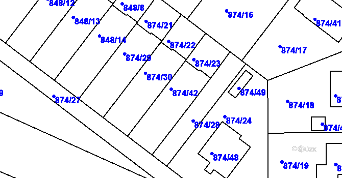 Parcela st. 874/42 v KÚ Litvínovice, Katastrální mapa