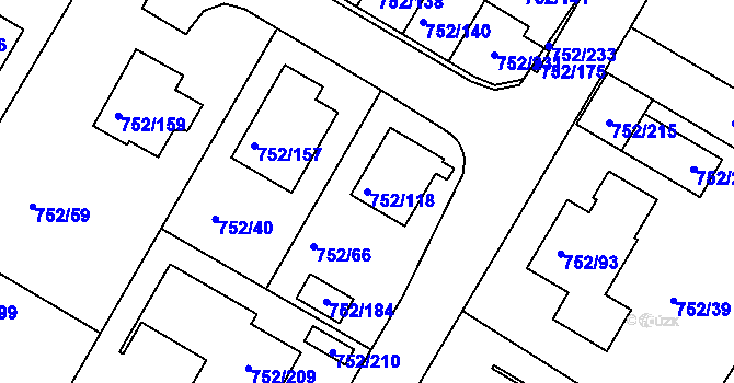 Parcela st. 752/118 v KÚ Litvínovice, Katastrální mapa