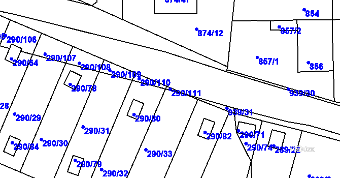 Parcela st. 290/111 v KÚ Litvínovice, Katastrální mapa