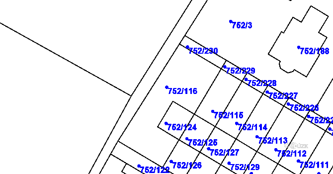Parcela st. 752/116 v KÚ Litvínovice, Katastrální mapa