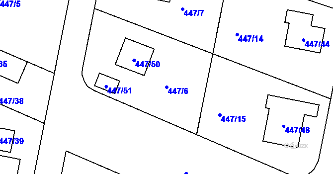 Parcela st. 447/6 v KÚ Litvínovice, Katastrální mapa